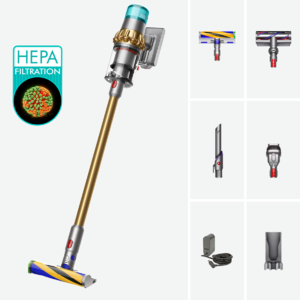 Aspirator vertical fără fir Dyson V15 Detect Absolute (Auriu) cu iluminare și filtru HEPA