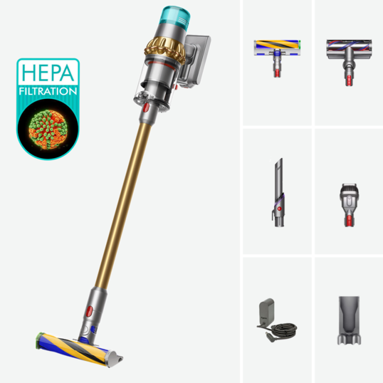 Aspirator vertical fără fir Dyson V15 Detect Absolute (Auriu) cu iluminare și filtru HEPA Aspirator vertical fără fir Dyson V15 Detect Absolute (Auriu) cu iluminare și filtru HEPA
